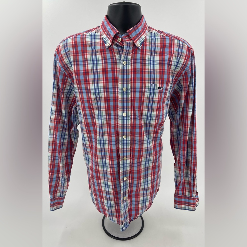 Vineyard Vines Classic Fit‎ Tucker Buttondown Blue & Red Plaid Shirt Men’s Large